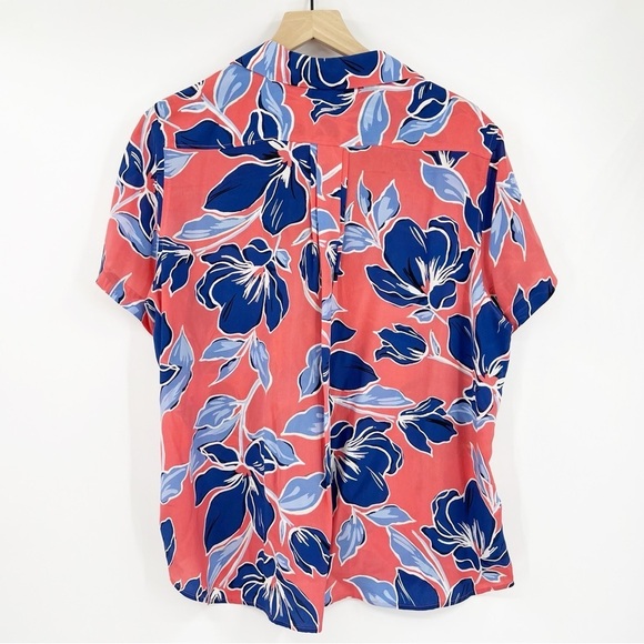 Tommy Bahama Oasis Petals Silk Button-Up Camp Shirt Large Orange Blue Resort - Picture 4 of 6